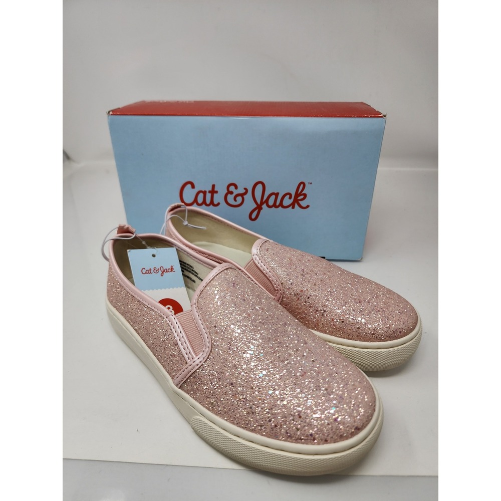 Cat & Jack Girls Glitter Slip On Sneakers Pink Casual Size 3